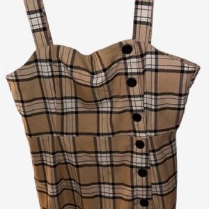 Plaid Button-Front Dress in Tan and Black